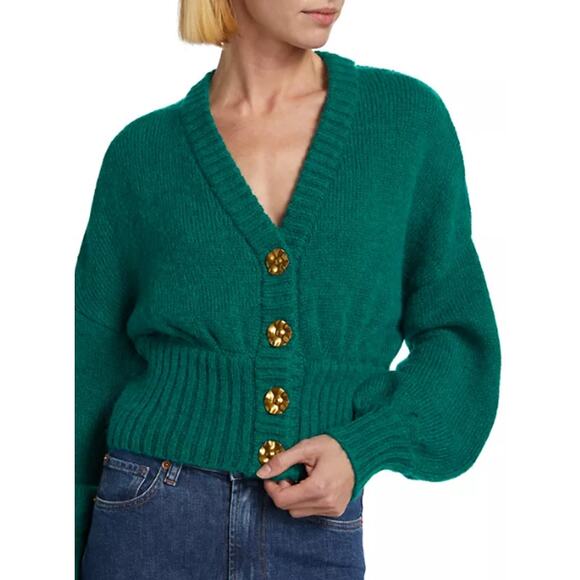 NWT Farm Rio Bubble Knit Cardigan Gold-Tone Buttons Wool Blend Emerald Size XXS - Picture 8 of 13